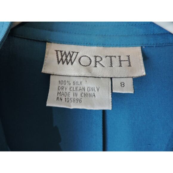 Worth Silk Turquoise Blue Jacket Snap Front Size 8 - Picture 4 of 5